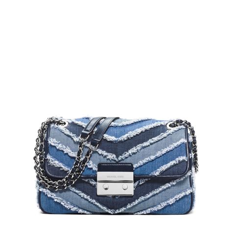 michael kors sloan large chevron chain shoulder bag denim|Michael Kors Sloan Large Chain Shoulder Bag .